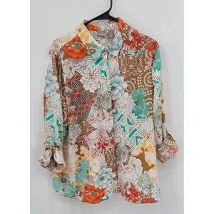 Chicos Artsy Women's Shirt Blouse XL Bohemian Festival Buttons Trip Career